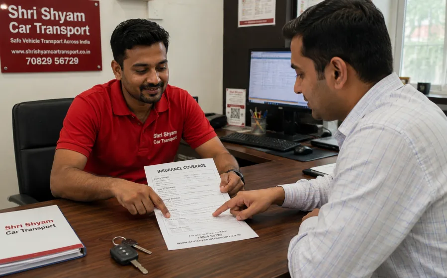 Staff assisting a customer with transit insurance paperwork | Shri Shyam Car Transport